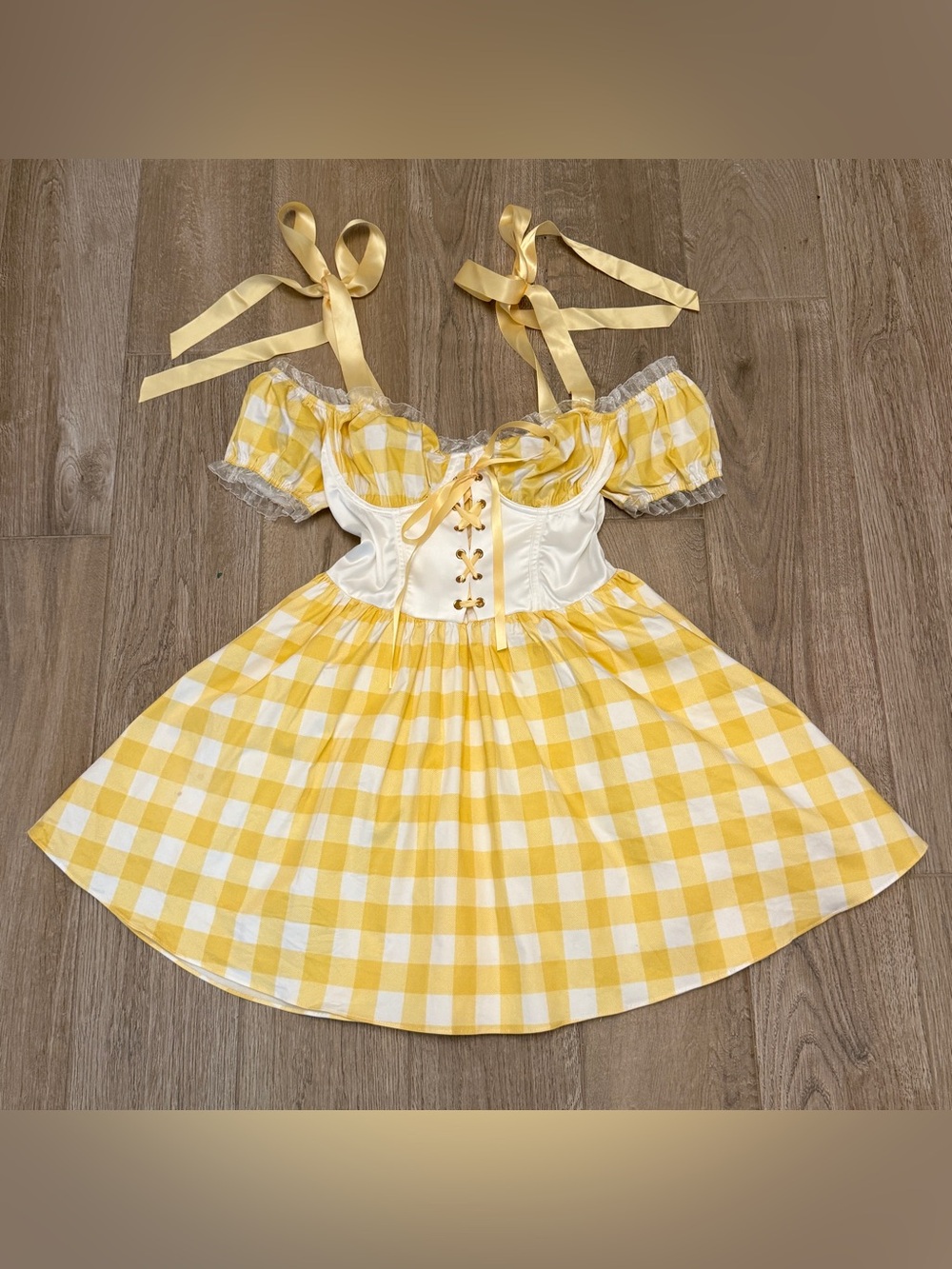 Dolls kill trickz n treatz Yellow Gingham Goldie Fairy Peasant Dress Costume